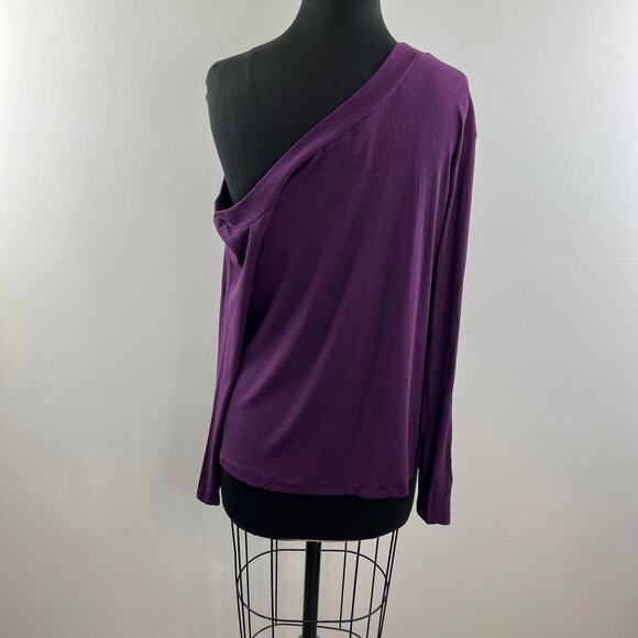 LNA Purple Amethyst Long Sleeve Cold Shoulder Asymmetric Farina Top Size XL NEW - Picture 8 of 11